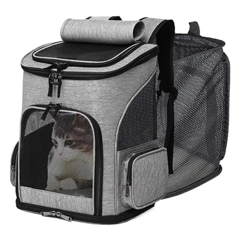 Portable Outdoor Cat Backpack with Expandable Design for Small Dogs and Cats, Foldable Double Shoulder Pet Carrier