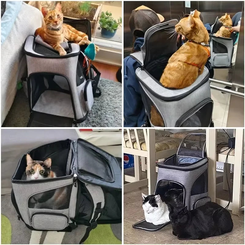 Portable Outdoor Cat Backpack with Expandable Design for Small Dogs and Cats, Foldable Double Shoulder Pet Carrier