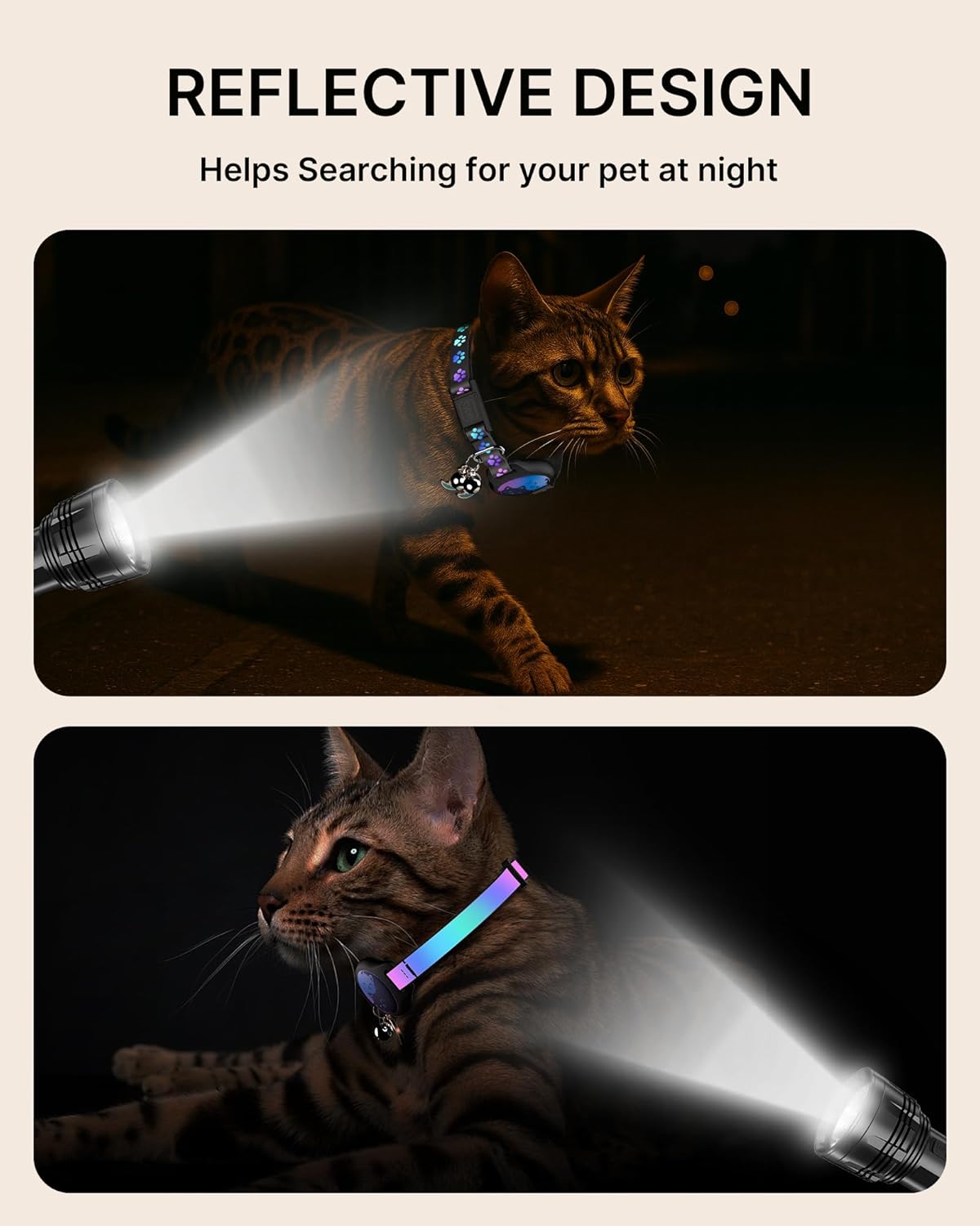 Professional Cat Collar with AirTag Holder - 2 Pack Waterproof Breakaway Adjustable Collar for Apple AirTag GPS Tracker, Features Buckle, Bell, and Reflective Pattern for Cats and Kittens, Black (8-11")