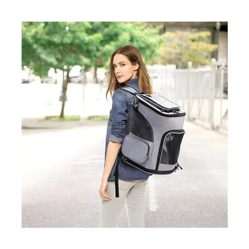 Portable Outdoor Cat Backpack with Expandable Design for Small Dogs and Cats, Foldable Double Shoulder Pet Carrier